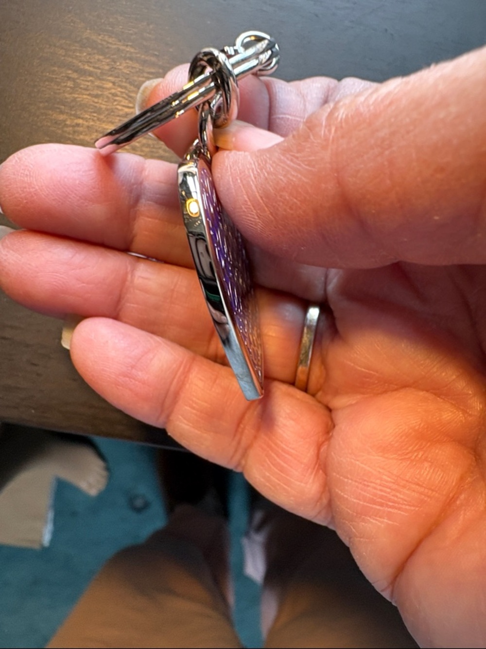 Coach Purple Enamel Heart Keyring with Signature 'C' Pattern - Picture 3 of 3